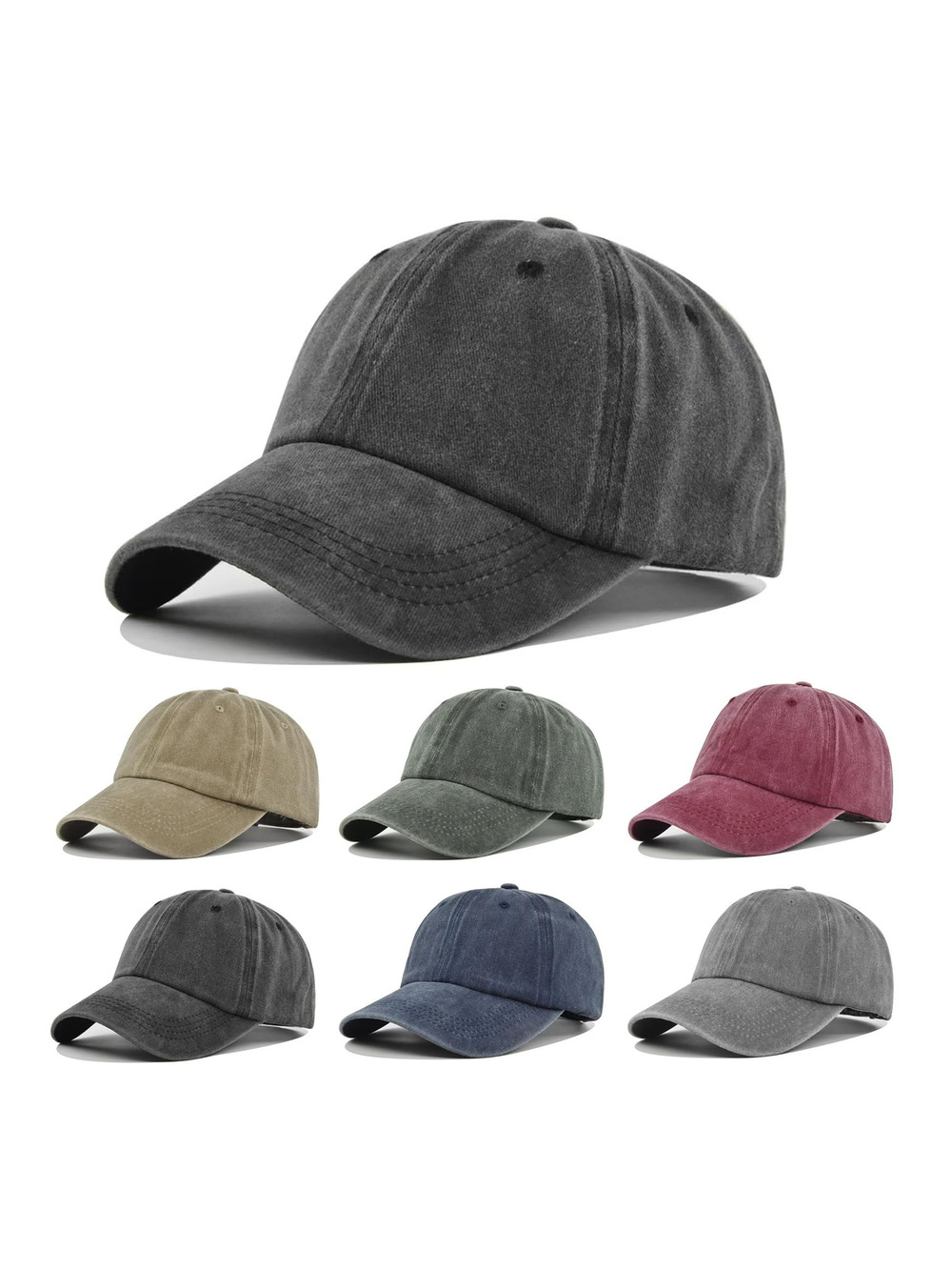 6Pack Unisex Vintage Washed Cotton Baseball Cap Soft | 6 Pcs | Size OS